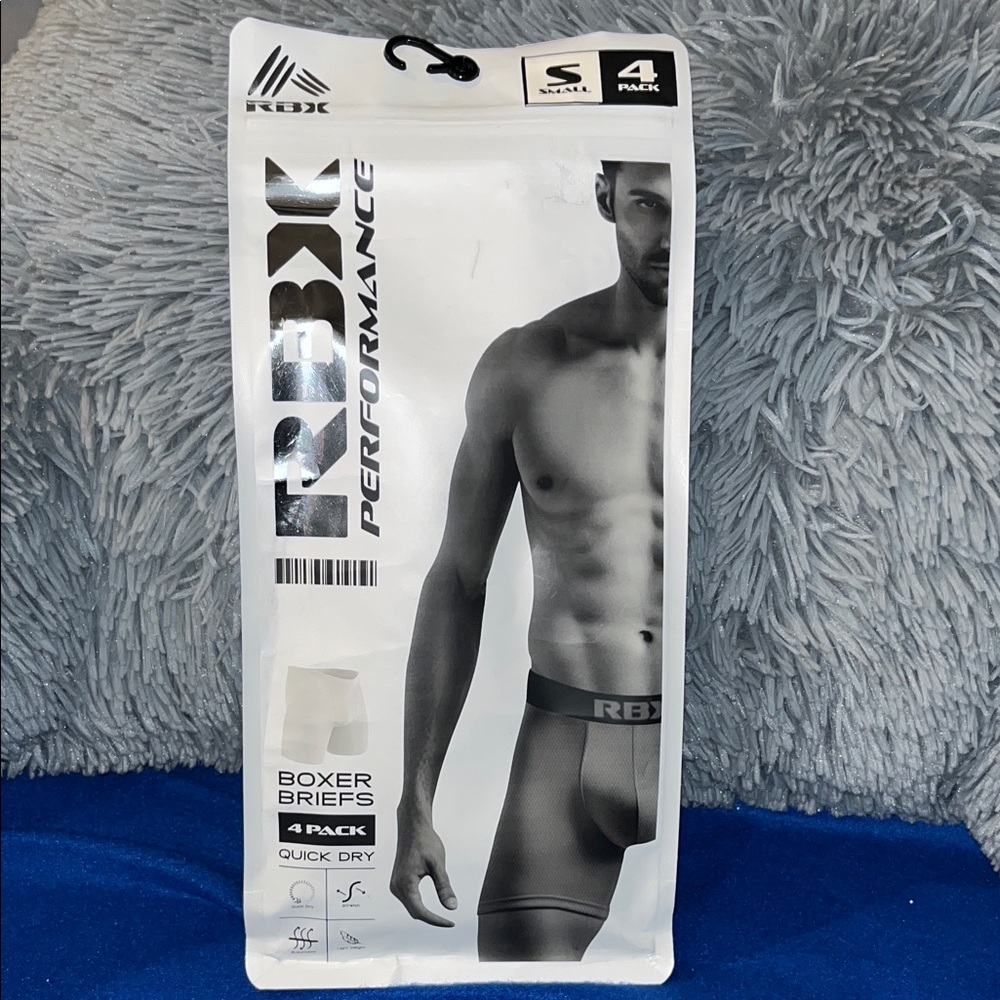 RBX Performance Gray Boxer Briefs - 4 Pack Size Small